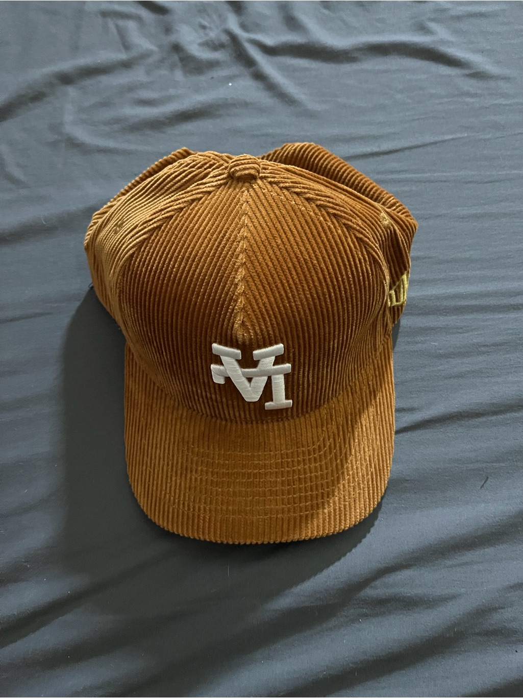 Corduroy Baseball Cap With White Embroidered Logo  Brown
